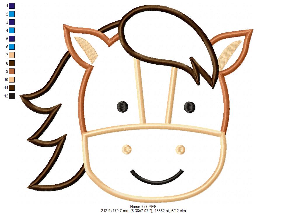 Cute Horse Faces Collection – Applique – Machine Embroidery Design