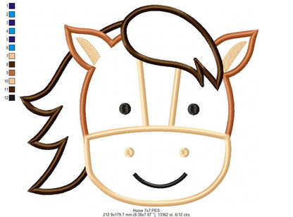 Cute Horse Faces Collection – Applique – Machine Embroidery Design