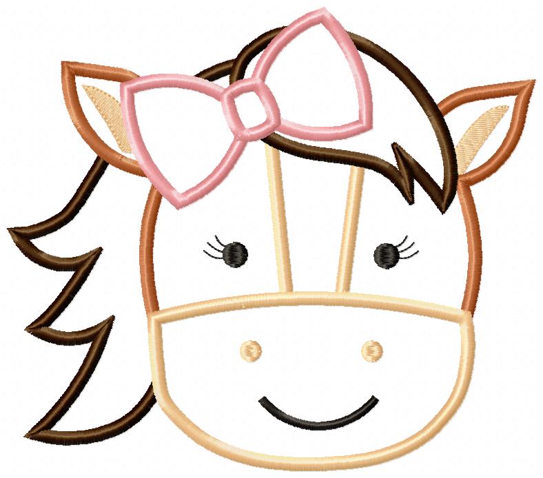 Sweet Horse Girl Face - Appliqué - Machine Embroidery Design