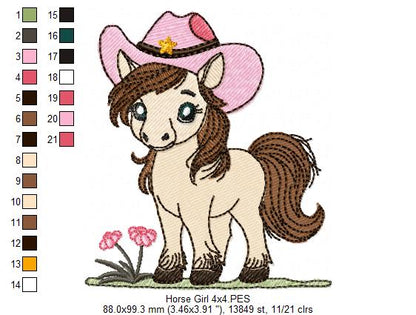 Cowgirl Pony Sweetheart – Fill Stitch – Machine Embroidery Design