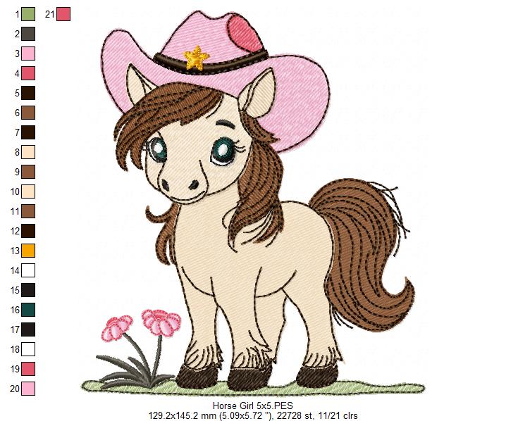 Cowgirl Pony Sweetheart – Fill Stitch – Machine Embroidery Design