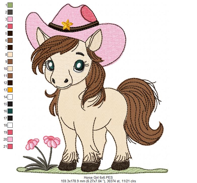 Cowgirl Pony Sweetheart – Fill Stitch – Machine Embroidery Design