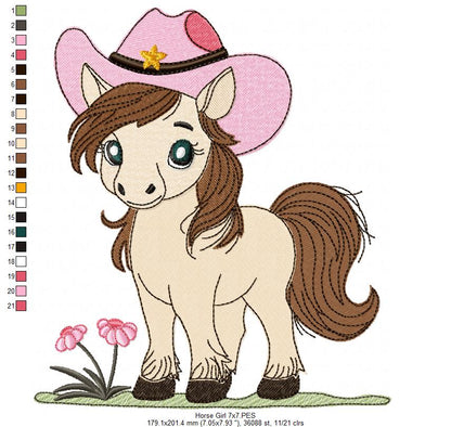 Cowgirl Pony Sweetheart – Fill Stitch – Machine Embroidery Design