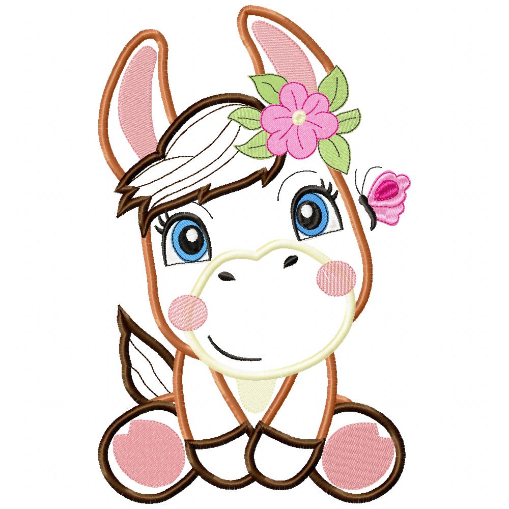 Sweet Donkey with Flowers Collection – Fill Stitch & Appliqué – Machine Embroidery Design