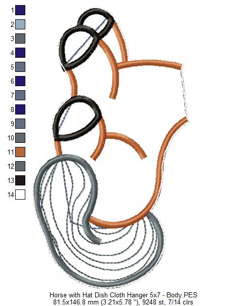 Cute Horse with hat Dish Cloth Hanger - ITH Project - Machine Embroidery Design