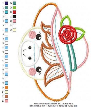 Horse with Hat Ornament - ITH Project - Machine Embroidery Design