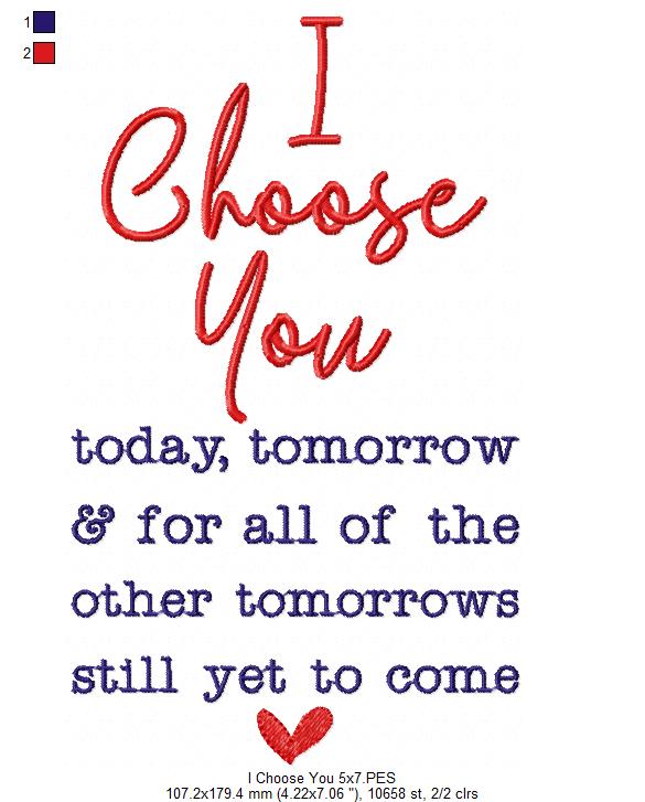 I Choose You - Fill Stitch - Machine Embroidery Design