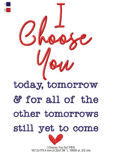 I Choose You - Fill Stitch - Machine Embroidery Design