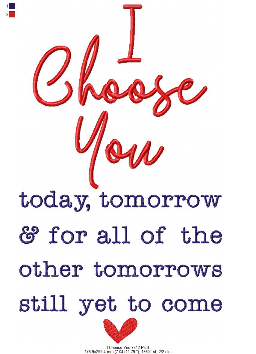 I Choose You - Fill Stitch - Machine Embroidery Design