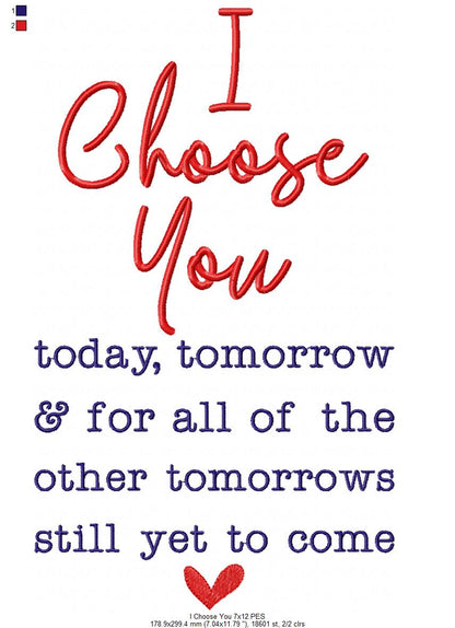 I Choose You - Fill Stitch - Machine Embroidery Design