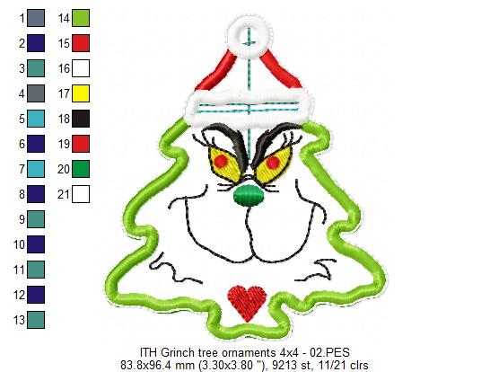 The Grinch Christmas Tree Ornaments Set - ITH Project - Machine Embroidery Design