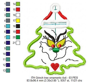 The Grinch Christmas Tree Ornaments Set - ITH Project - Machine Embroidery Design