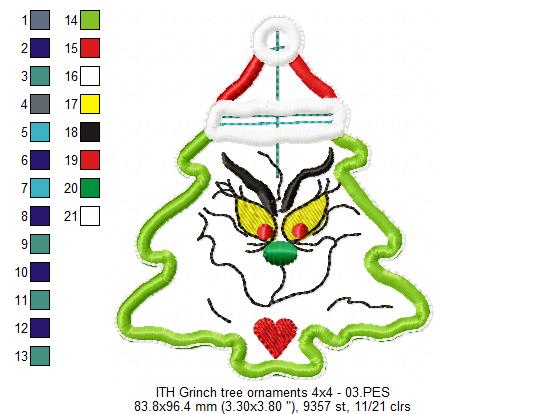 The Grinch Christmas Tree Ornaments Set - ITH Project - Machine Embroidery Design