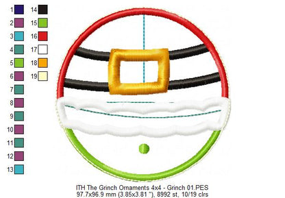 The Grinch Tree Ornaments - Set of 4 Designs - ITH Project - Machine Embroidery Design