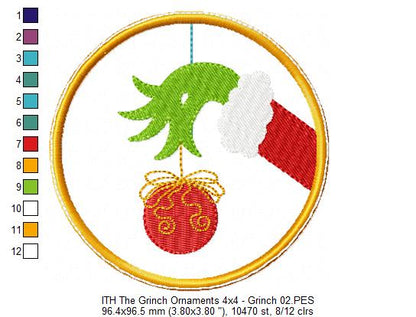 The Grinch Tree Ornaments - Set of 4 Designs - ITH Project - Machine Embroidery Design