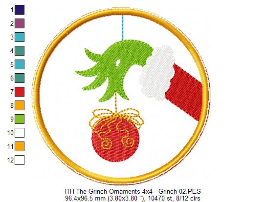 The Grinch Tree Ornaments - Set of 4 Designs - ITH Project - Machine Embroidery Design