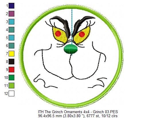 The Grinch Tree Ornaments - Set of 4 Designs - ITH Project - Machine Embroidery Design