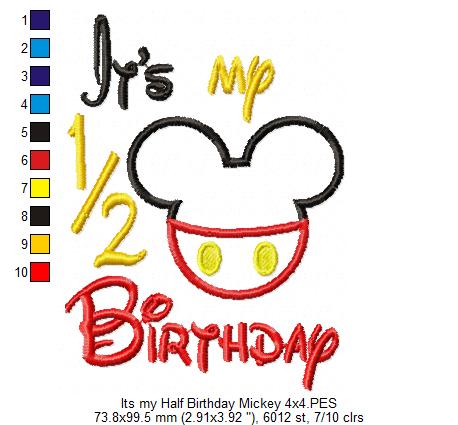 Mouse Ears Boy and Girl It's my 1/2 Birthday - Applique Embroidery