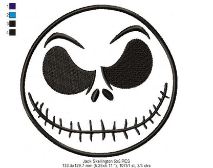 Jack Skellington Face - Applique - Machine Embroidery Design