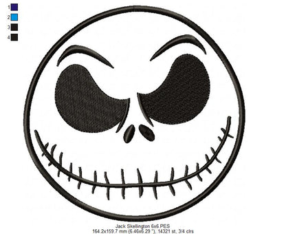 Jack Skellington Face - Applique - Machine Embroidery Design
