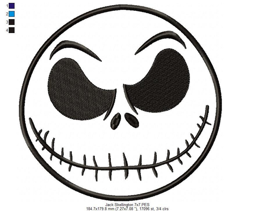 Jack Skellington Face - Applique - Machine Embroidery Design