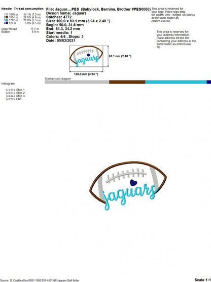 Jaguars Football Script – Satin Stitch – Machine Embroidery Design