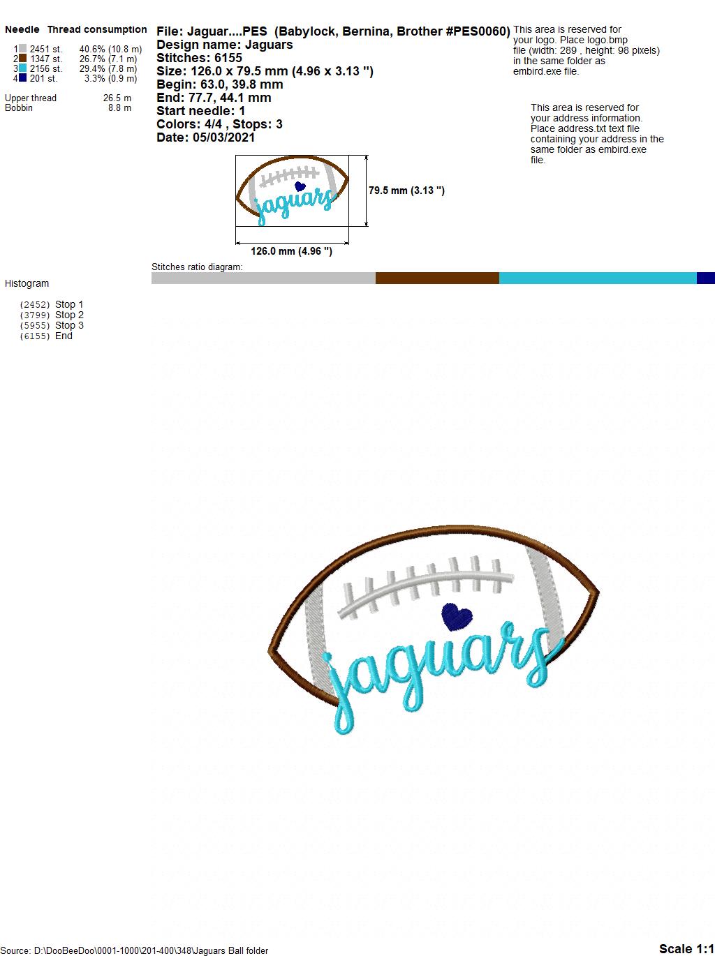 Jaguars Football Script – Satin Stitch – Machine Embroidery Design