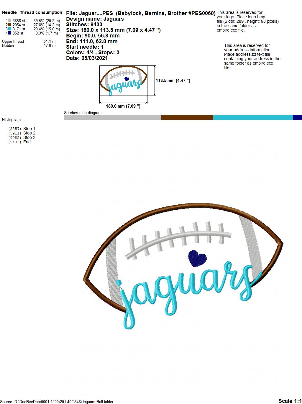 Jaguars Football Script – Satin Stitch – Machine Embroidery Design