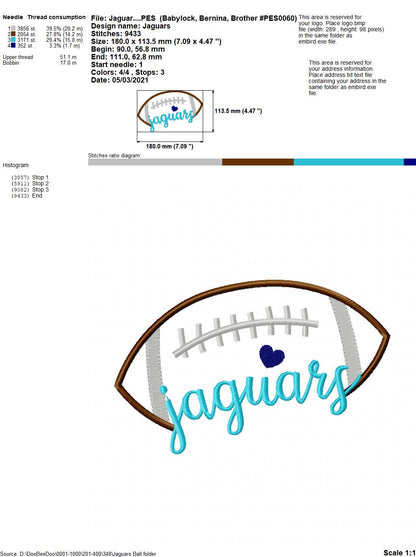 Jaguars Football Script – Satin Stitch – Machine Embroidery Design
