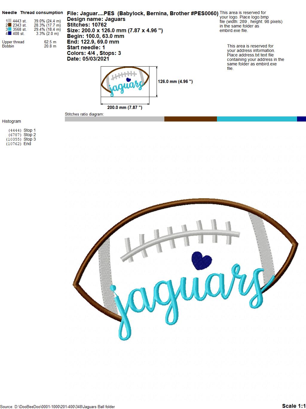 Jaguars Football Script – Satin Stitch – Machine Embroidery Design