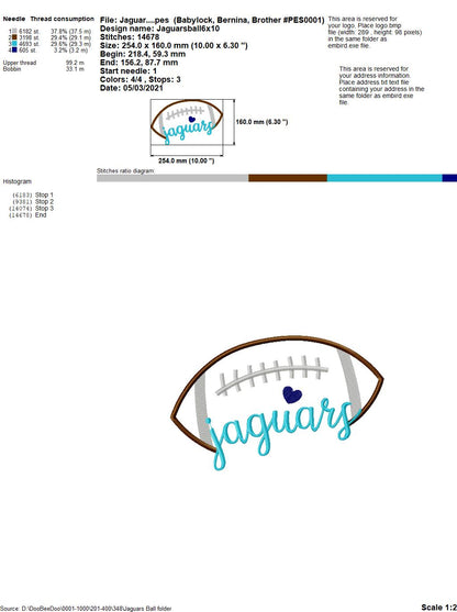 Jaguars Football Script – Satin Stitch – Machine Embroidery Design