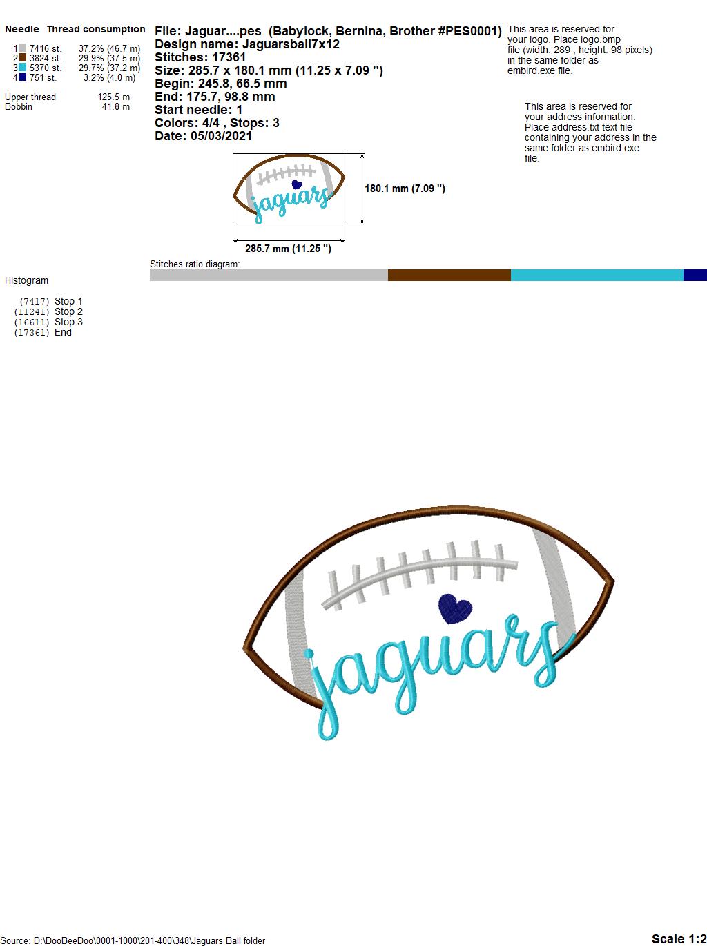 Jaguars Football Script – Satin Stitch – Machine Embroidery Design