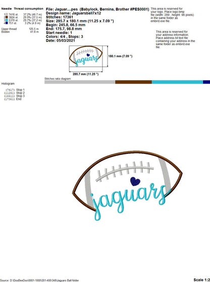 Jaguars Football Script – Satin Stitch – Machine Embroidery Design