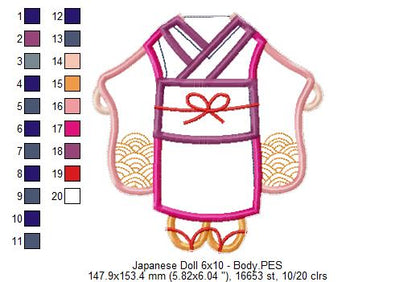 Japanese Spring Doll - ITH Project - Machine Embroidery Design