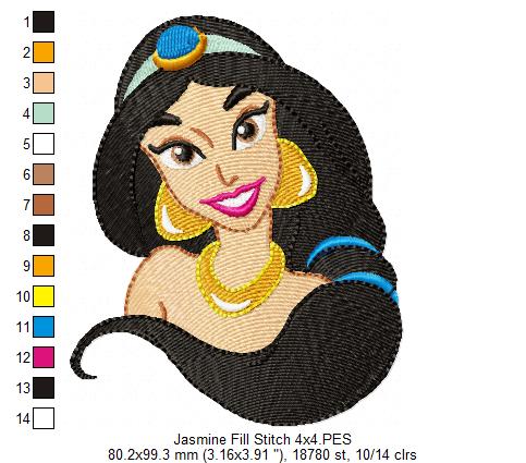 Princess Jasmine - Fill Stitch - Machine Embroidery Design