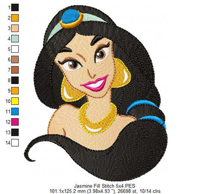 Princess Jasmine - Fill Stitch - Machine Embroidery Design