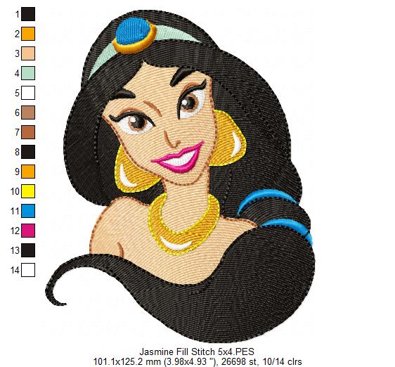 Princess Jasmine - Fill Stitch - Machine Embroidery Design