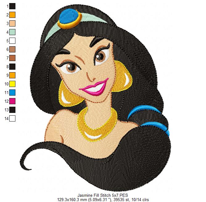 Princess Jasmine - Fill Stitch - Machine Embroidery Design