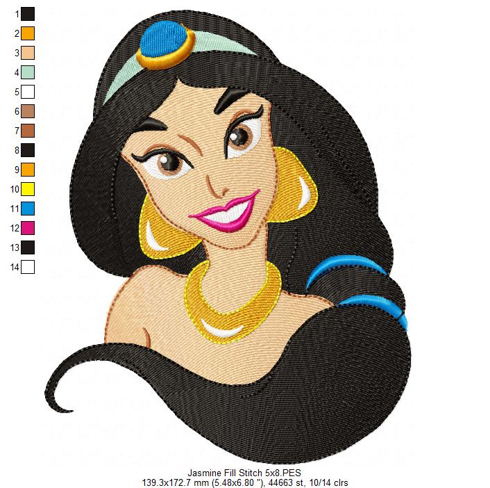 Princess Jasmine - Fill Stitch - Machine Embroidery Design