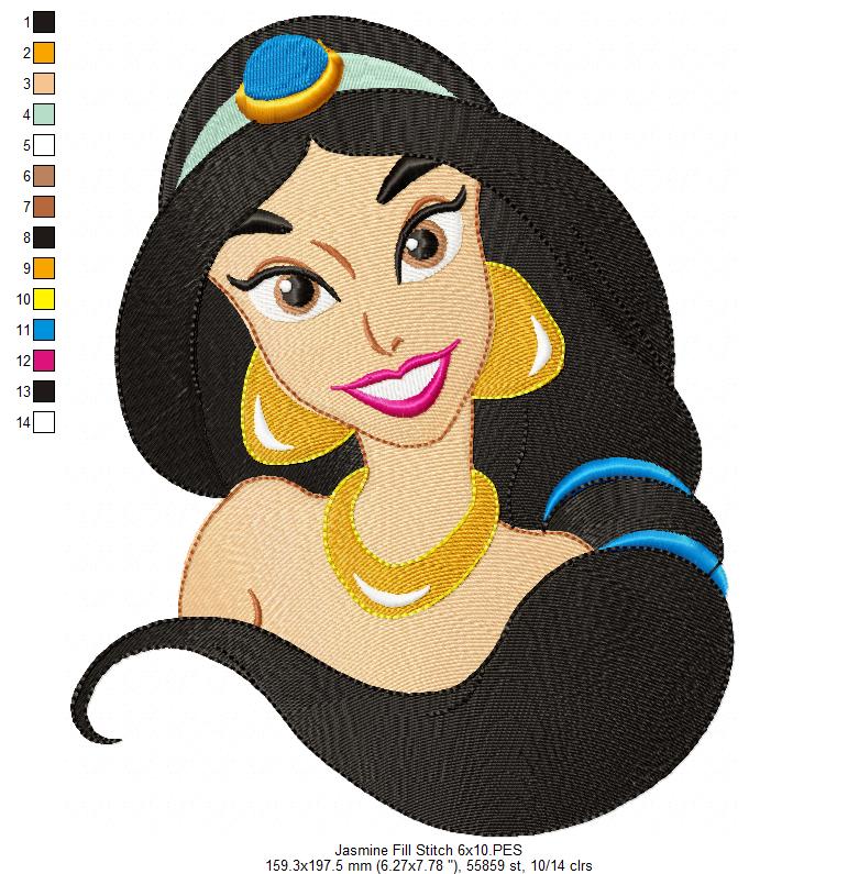 Princess Jasmine - Fill Stitch - Machine Embroidery Design