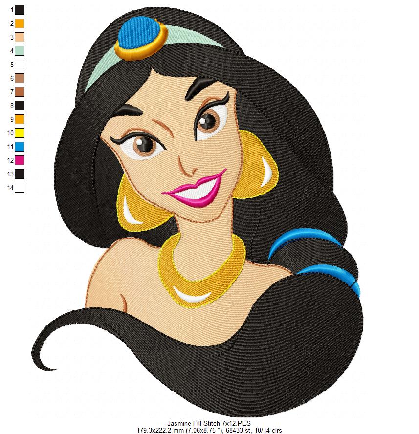 Princess Jasmine - Fill Stitch - Machine Embroidery Design