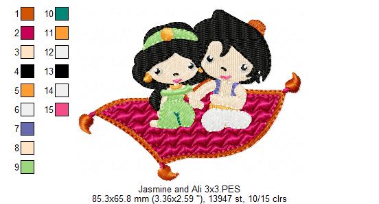 Princess Jasmine and Prince Ali - Fill Stitch Embroidery