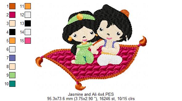 Princess Jasmine and Prince Ali - Fill Stitch Embroidery