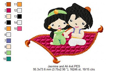 Princess Jasmine and Prince Ali - Fill Stitch Embroidery