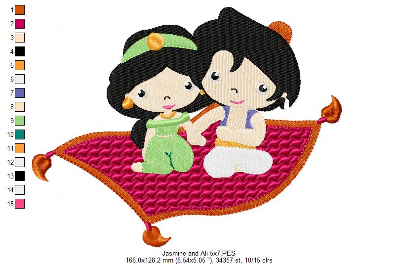 Princess Jasmine and Prince Ali - Fill Stitch Embroidery