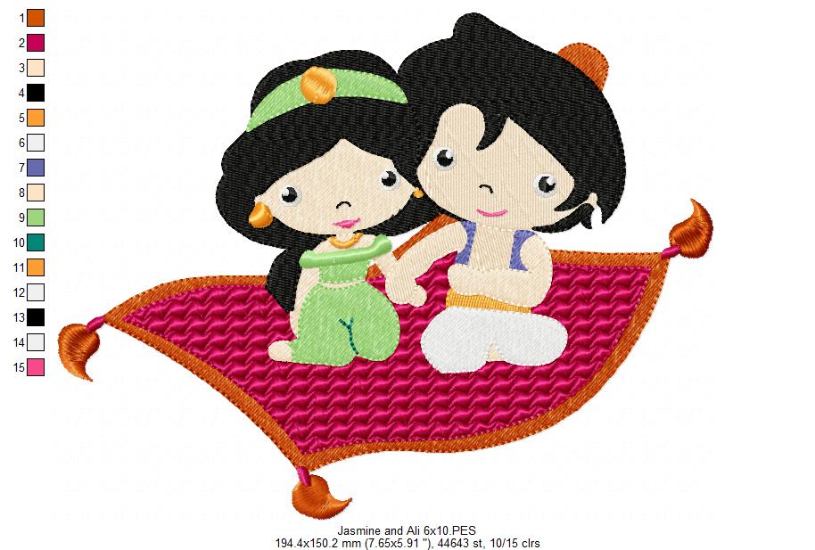 Princess Jasmine and Prince Ali - Fill Stitch Embroidery