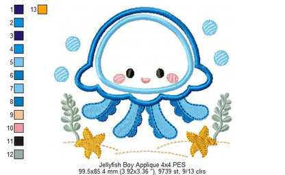 Cute Jellyfish Boy - Applique