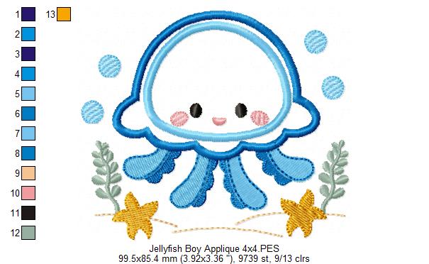 Cute Jellyfish Boy - Applique