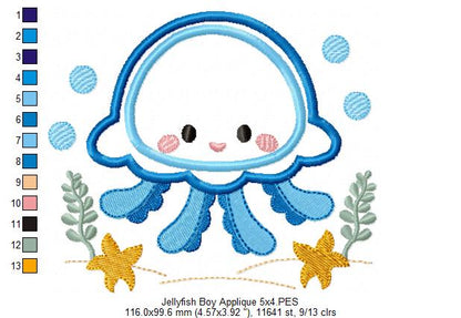 Cute Jellyfish Boy - Applique