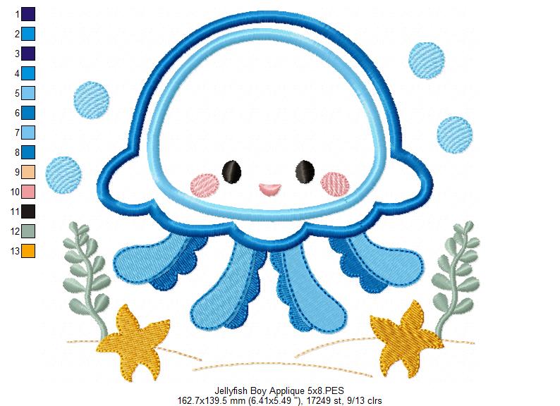 Cute Jellyfish Boy - Applique